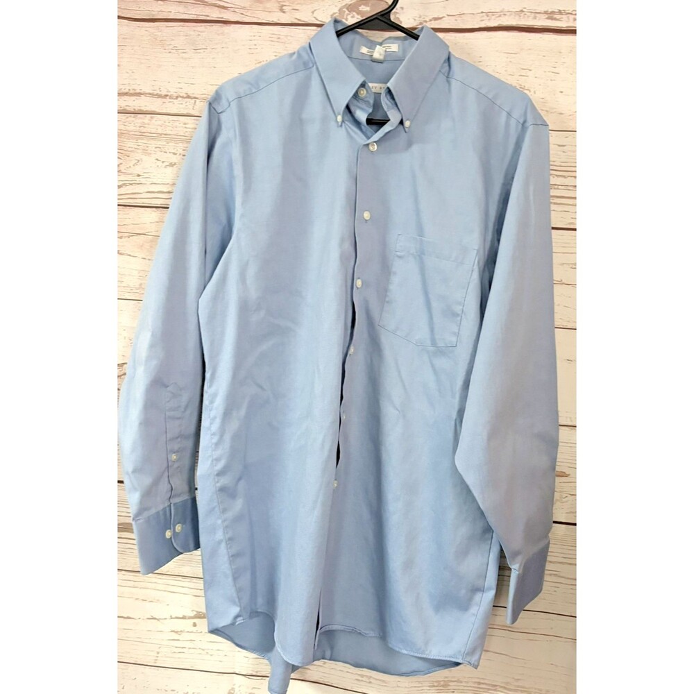Geoffrey Beene Mens Blue Cotton Pinpoint Wrinkle Free Dress Shirt 15.5 32/33